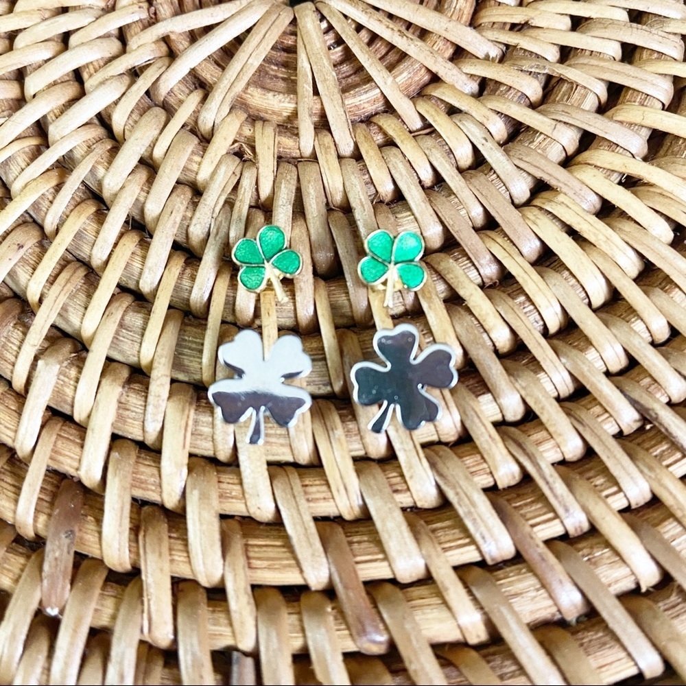 Lot Of 2 Clover Earrings Sterling Silver Patrick’s